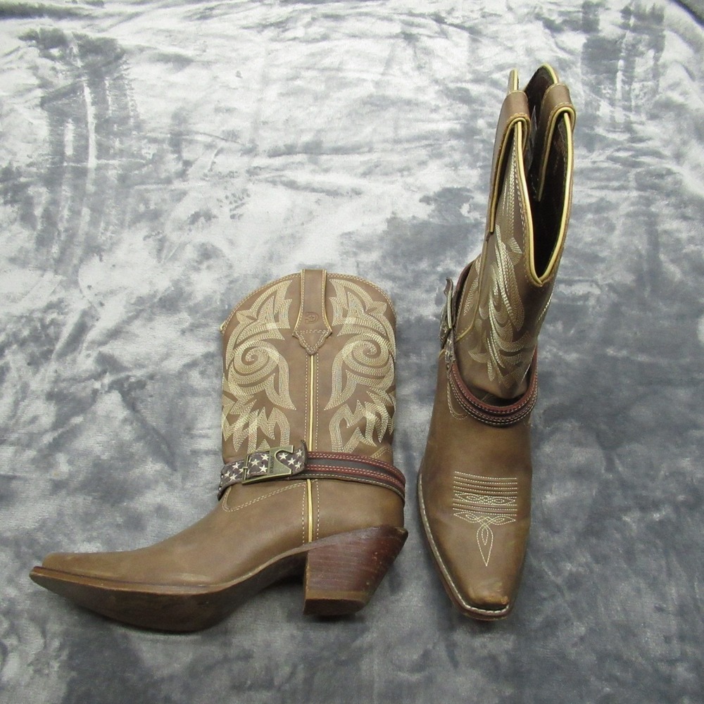 Durango Boots Women 11M 12" Brown Leather Embellished Star Stitch Buckle Cowgirl
